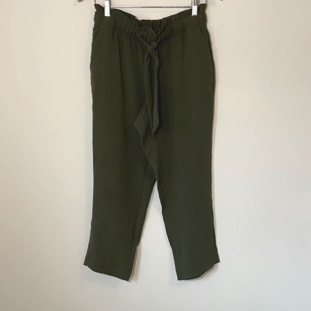 LOFT Women's Paperbag Pants‎ Scrunchy Waist Casual Tapered Leg Green SP Petites